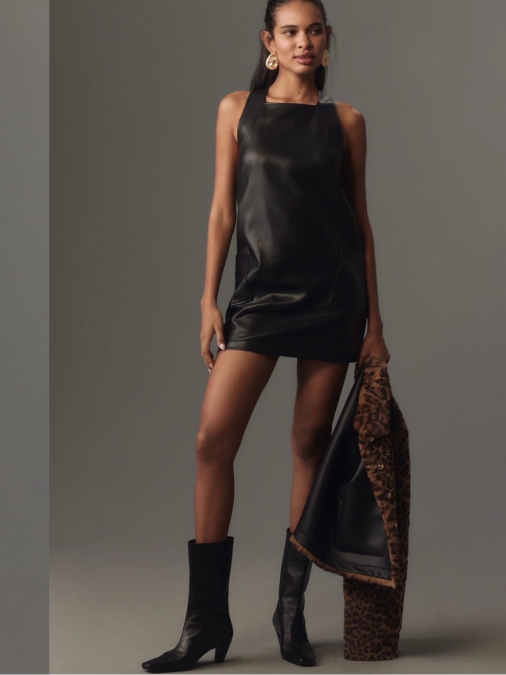 Maeve by Anthropologie Sleeveless Vegan Leather Mini Dress in Black sz Medium
